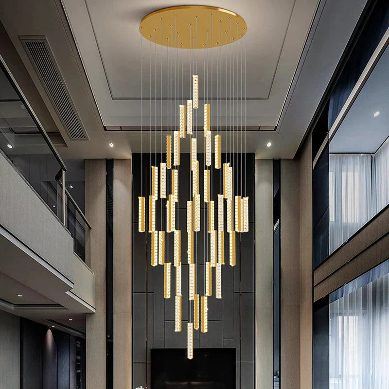 Aten Crystal Staircase Chandelier for high ceiling staircase and foyer lighting