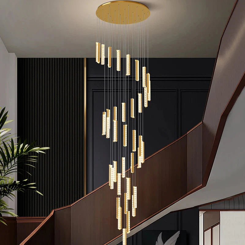 Aten Crystal Staircase Chandelier for high ceiling staircase and foyer lighting