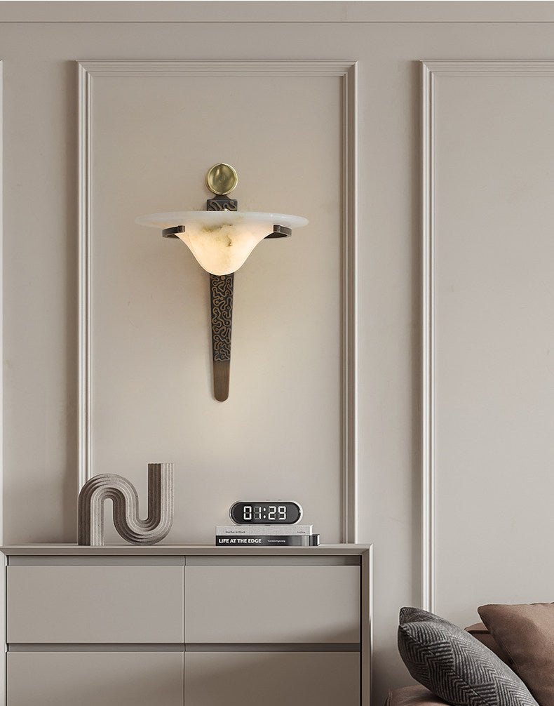 Aurelian Crest Alabaster Wall Sconce by Bling Lighting Studio