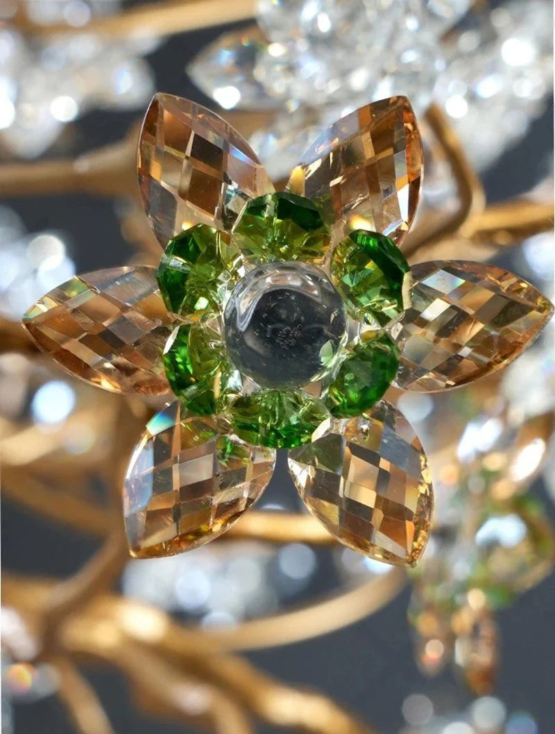 Auric Antique Vintage Brass Crystal Chandelier for high ceiling staircase and foyer lighting