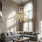 Auric Antique Vintage Brass Crystal Chandelier for high ceiling staircase and foyer lighting