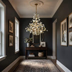 Auric Antique Vintage Brass Crystal Chandelier for high ceiling staircase and foyer lighting
