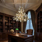 Auric Antique Vintage Brass Crystal Chandelier for high ceiling staircase and foyer lighting