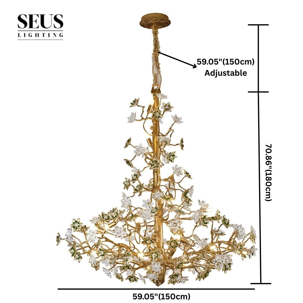 Auric Antique Vintage Brass Crystal Chandelier for high ceiling staircase and foyer lighting