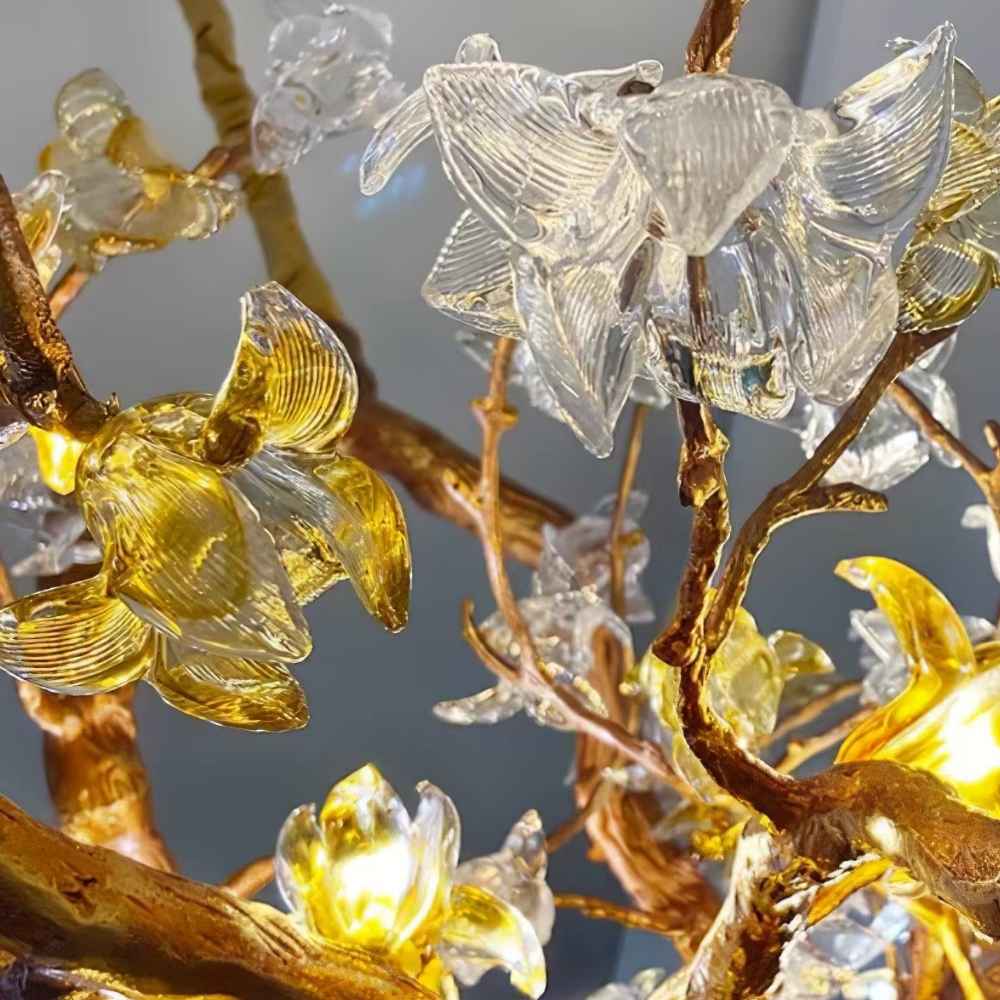 Verdant Branch Copper Vine Glass Flower Stairwell Chandelier by Bling Lighting Studio