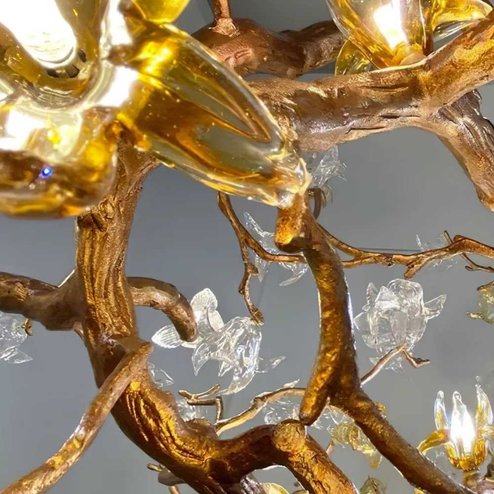 Verdant Branch Copper Vine Glass Flower Stairwell Chandelier by Bling Lighting Studio