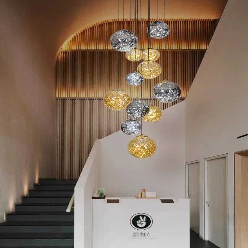 Ayla Bubble Art Contemporary Stairwell Chandelier for high ceiling staircase and foyer lighting