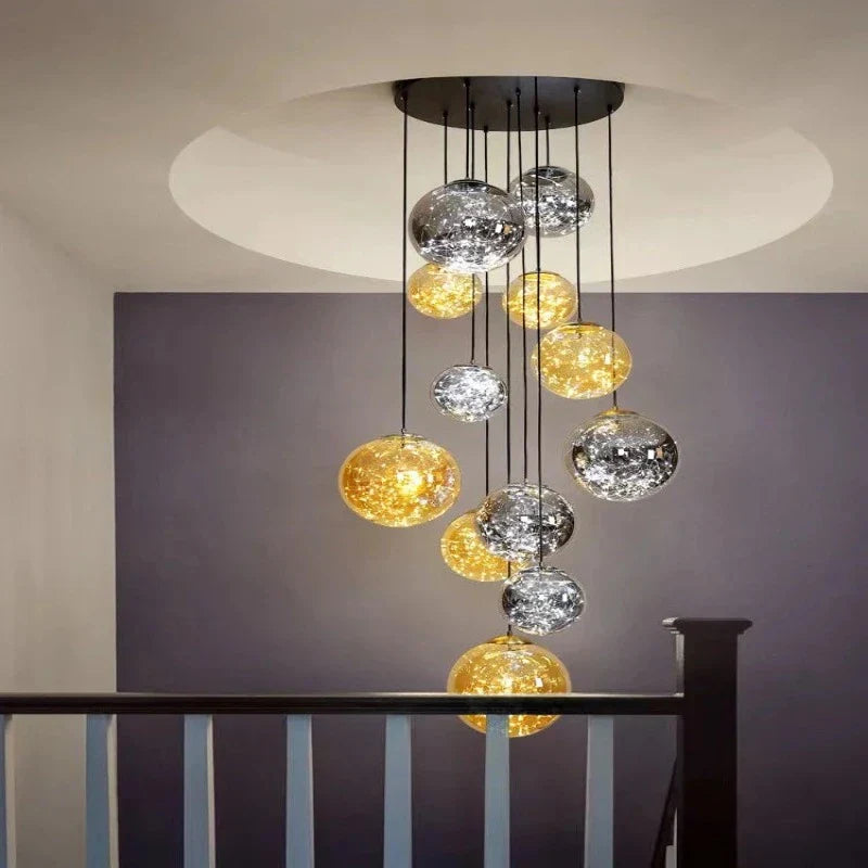 Ayla Bubble Art Contemporary Stairwell Chandelier for high ceiling staircase and foyer lighting