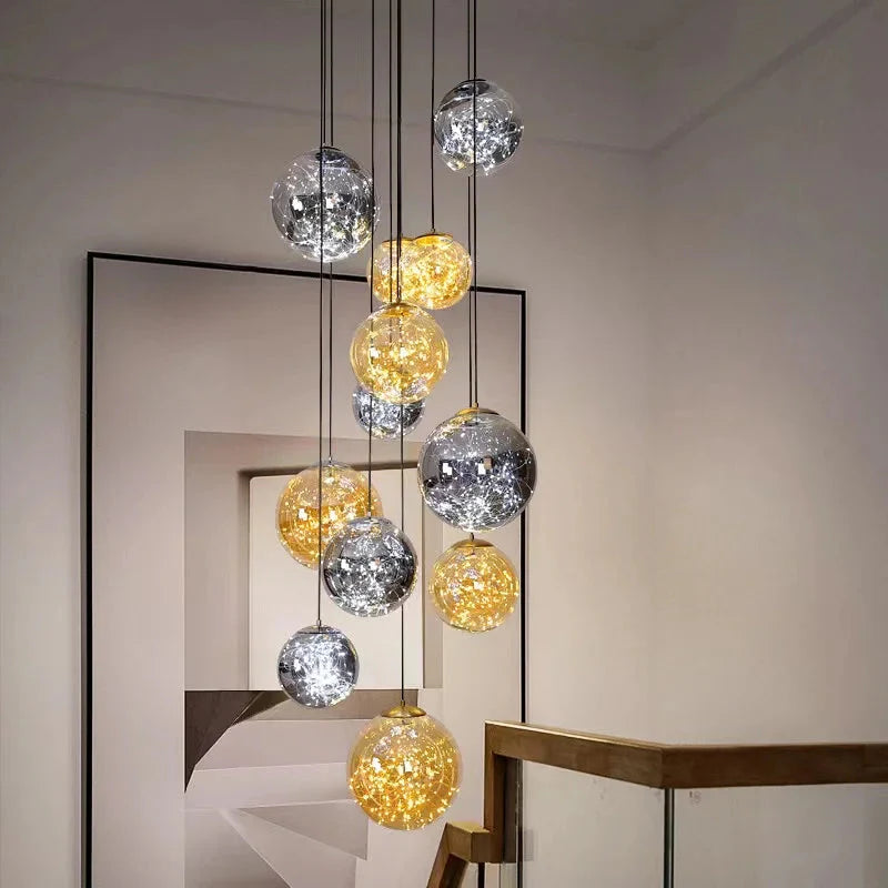 Ayla Bubble Art Contemporary Stairwell Chandelier for high ceiling staircase and foyer lighting