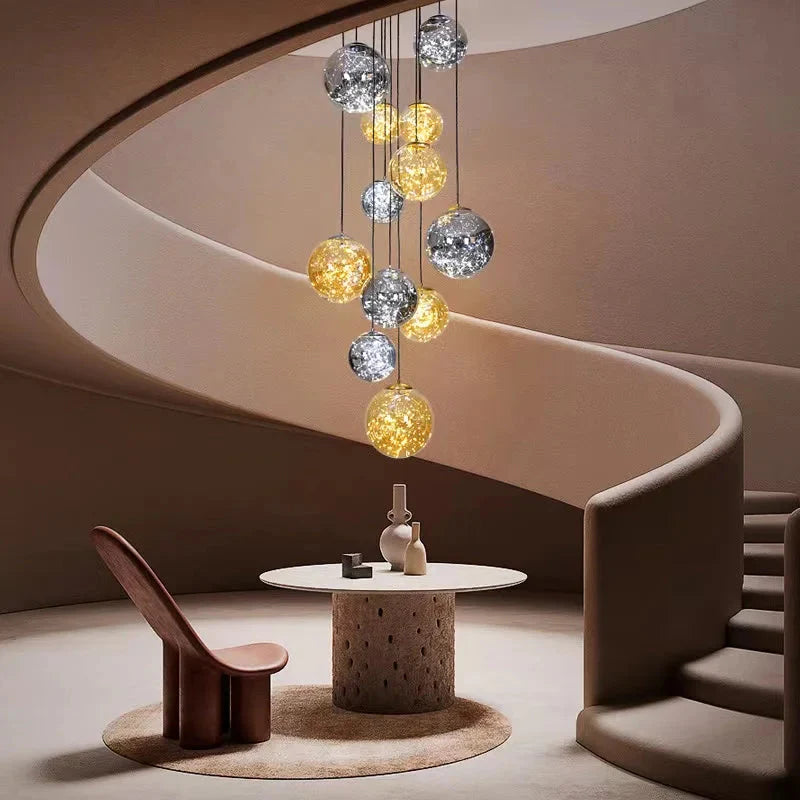 Ayla Bubble Art Contemporary Stairwell Chandelier for high ceiling staircase and foyer lighting
