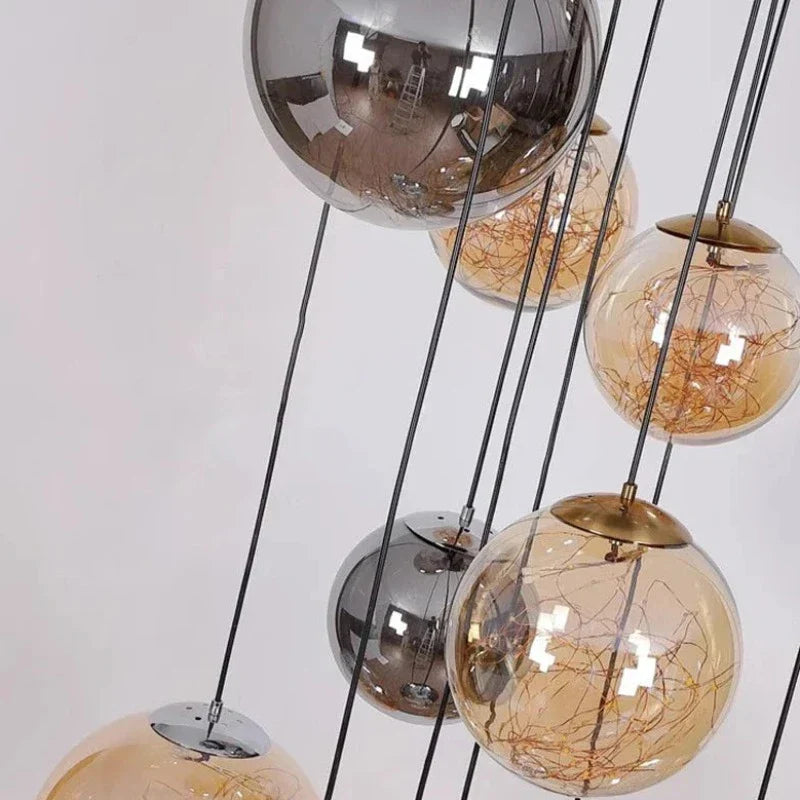 Ayla Bubble Art Contemporary Stairwell Chandelier for high ceiling staircase and foyer lighting
