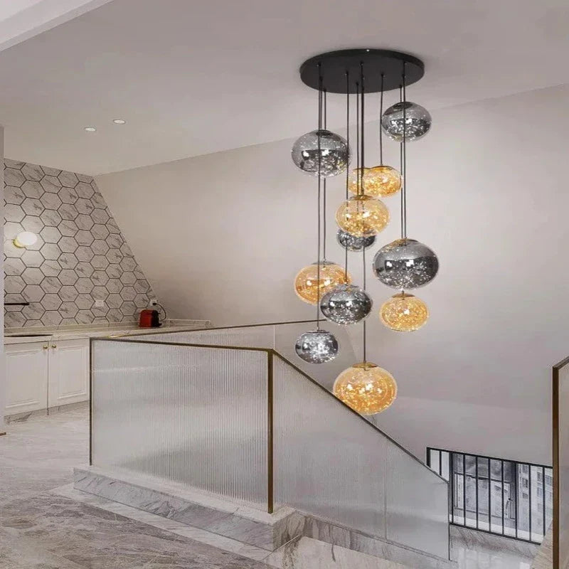 Ayla Bubble Art Contemporary Stairwell Chandelier for high ceiling staircase and foyer lighting