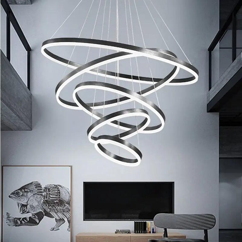 Aysan Modern Ring Chandeliers for high ceiling staircase and foyer lighting