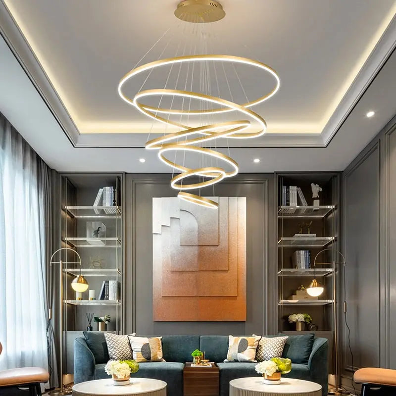 Aysan Modern Ring Chandeliers for high ceiling staircase and foyer lighting