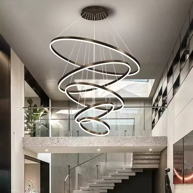 Aysan Modern Ring Chandeliers for high ceiling staircase and foyer lighting