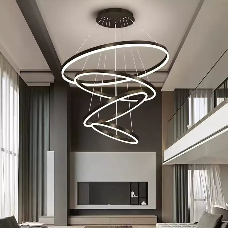Aysan Modern Ring Chandeliers for high ceiling staircase and foyer lighting