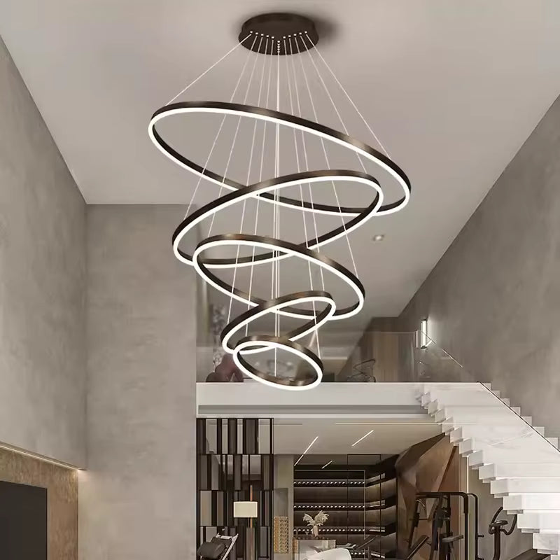 Aysan Modern Ring Chandeliers for high ceiling staircase and foyer lighting