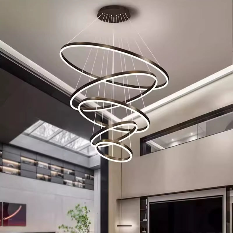 Aysan Modern Ring Chandeliers for high ceiling staircase and foyer lighting