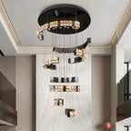 Aysha Black Crystal High Ceiling Entryway Light Fixture for high ceiling staircase and foyer lighting