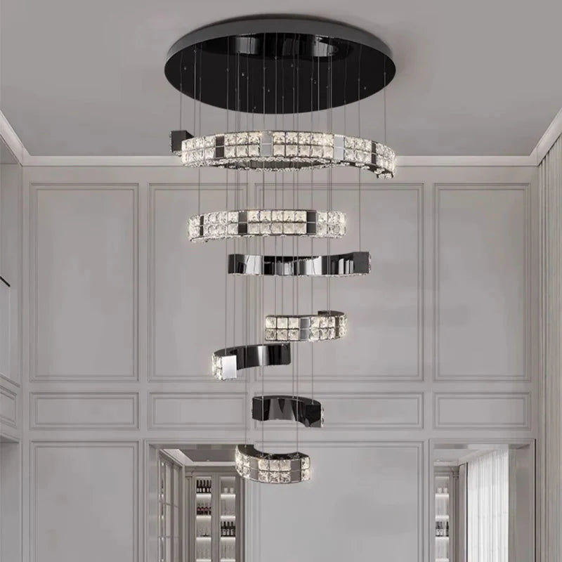 Aysha Black Crystal High Ceiling Entryway Light Fixture for high ceiling staircase and foyer lighting