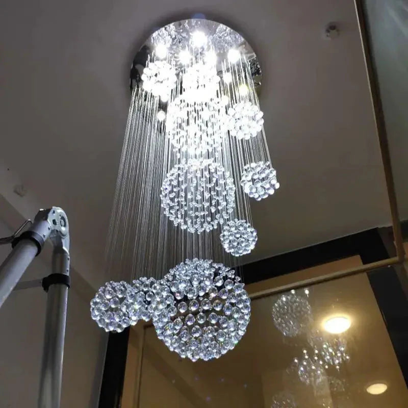 Ball Design Extra Large Crystal Chandelier for High Ceiling for high ceiling staircase and foyer lighting