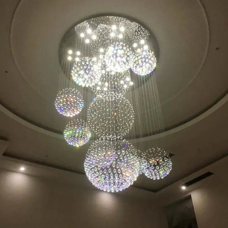 Ball Design Extra Large Crystal Chandelier for High Ceiling for high ceiling staircase and foyer lighting