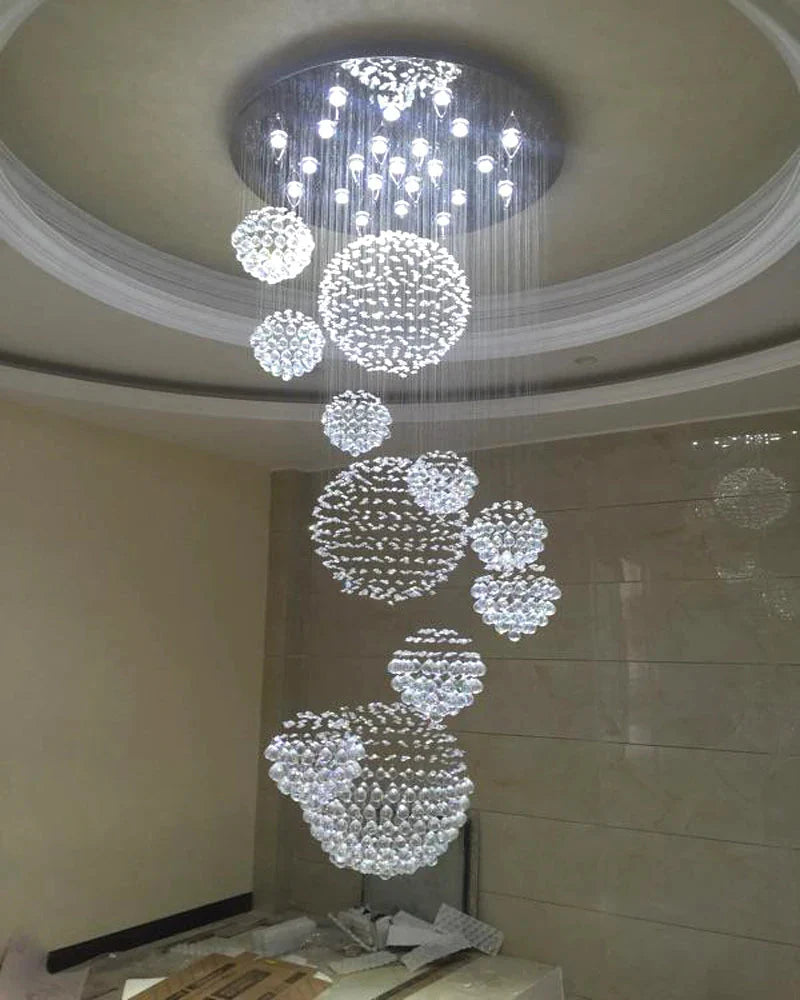 Ball Design Extra Large Crystal Chandelier for High Ceiling for high ceiling staircase and foyer lighting