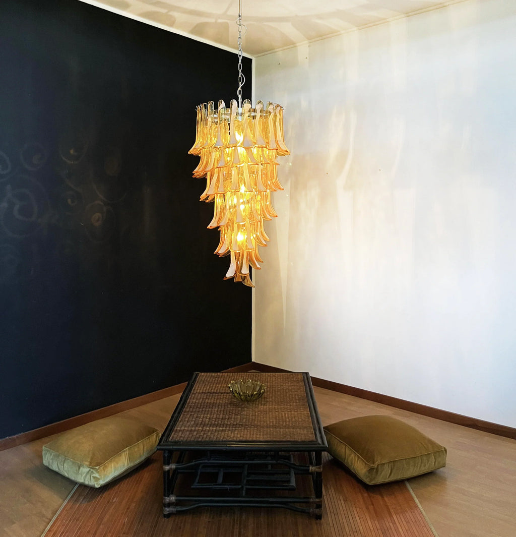 Petals Spiral Murano Amber Chandelier detail view