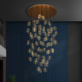 Bely Nordic Gold Long Stairwell Chandelier - Ceiling Light for high ceiling staircase and foyer lighting