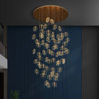 Bely Nordic Gold Long Stairwell Chandelier - Ceiling Light for high ceiling staircase and foyer lighting
