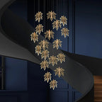 Bely Nordic Gold Long Stairwell Chandelier - Ceiling Light for high ceiling staircase and foyer lighting