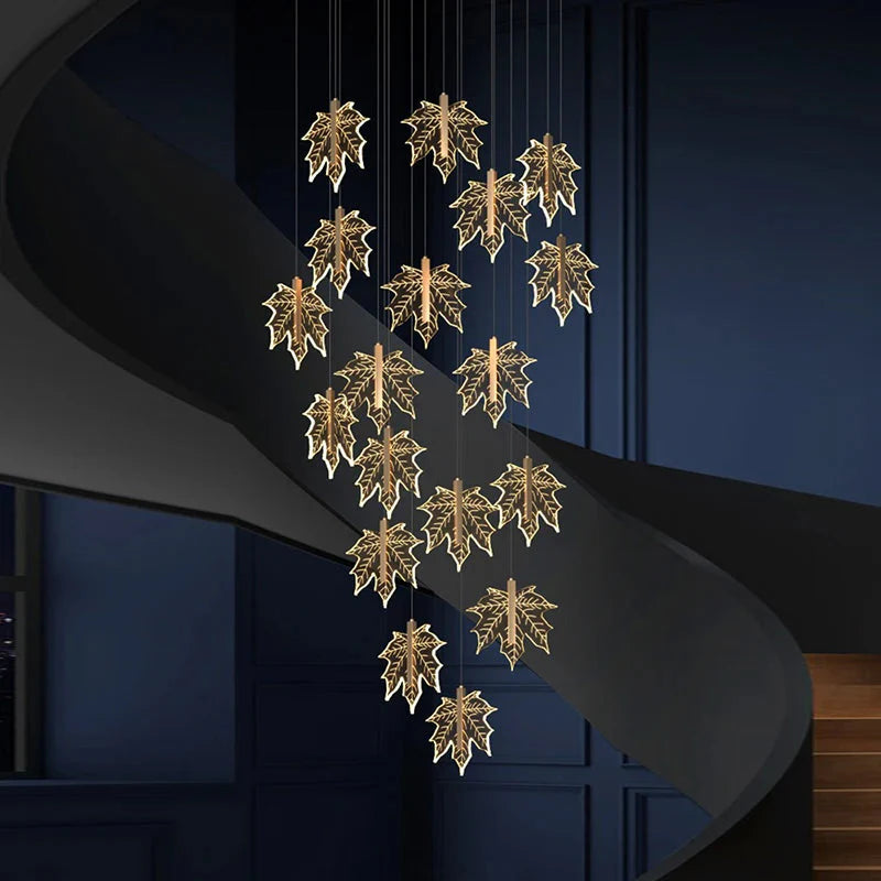 Bely Nordic Gold Long Stairwell Chandelier - Ceiling Light for high ceiling staircase and foyer lighting