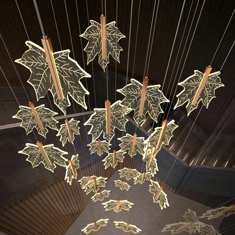 Bely Nordic Gold Long Stairwell Chandelier - Ceiling Light for high ceiling staircase and foyer lighting
