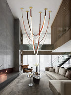 Beza Leather Belt Pendant Light for high ceiling staircase and foyer lighting