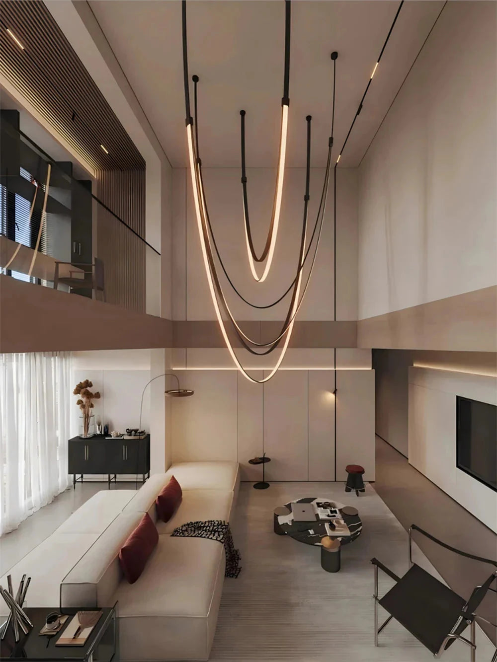 Beza Leather Belt Pendant Light for high ceiling staircase and foyer lighting