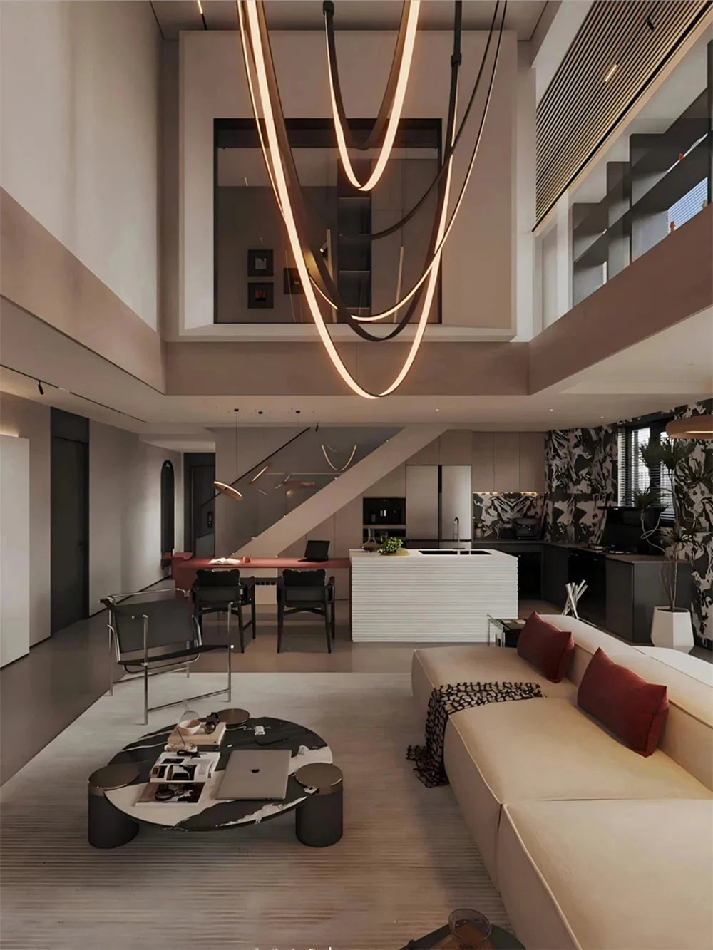Beza Leather Belt Pendant Light for high ceiling staircase and foyer lighting