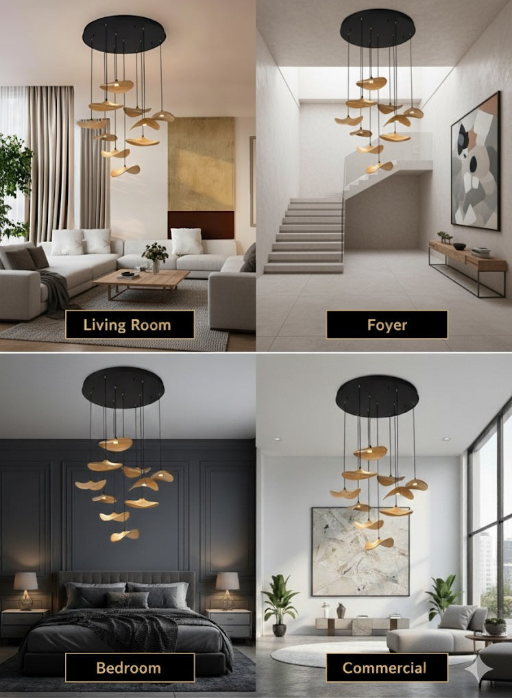 Bidi Multi Light Pendant Chandelier for high ceiling staircase and foyer lighting