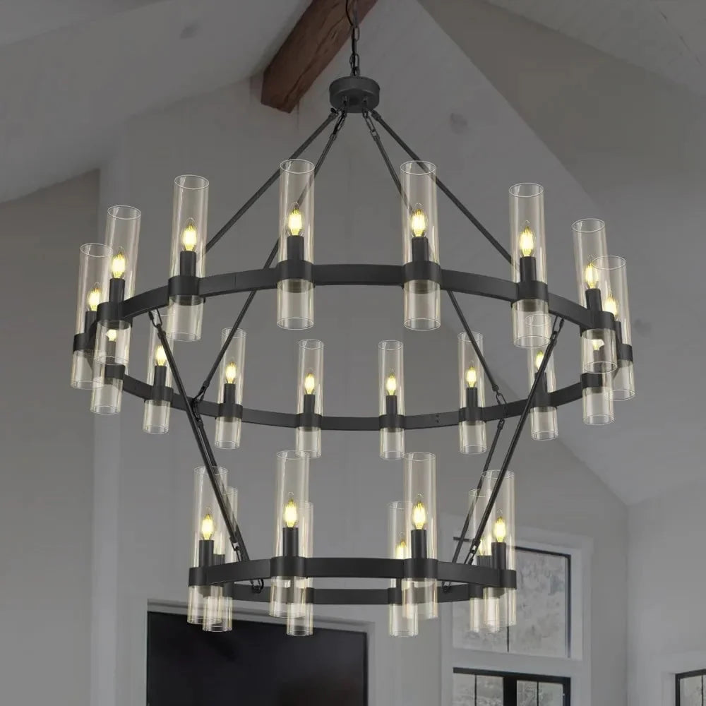 Binna Double Wagon Wheel Chandelier for high ceiling staircase and foyer lighting
