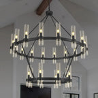 Binna Double Wagon Wheel Chandelier for high ceiling staircase and foyer lighting