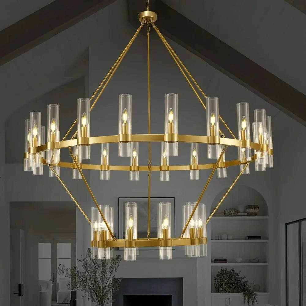 Binna Double Wagon Wheel Chandelier for high ceiling staircase and foyer lighting