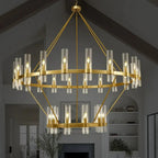 Binna Double Wagon Wheel Chandelier for high ceiling staircase and foyer lighting