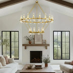 Binna Double Wagon Wheel Chandelier for high ceiling staircase and foyer lighting