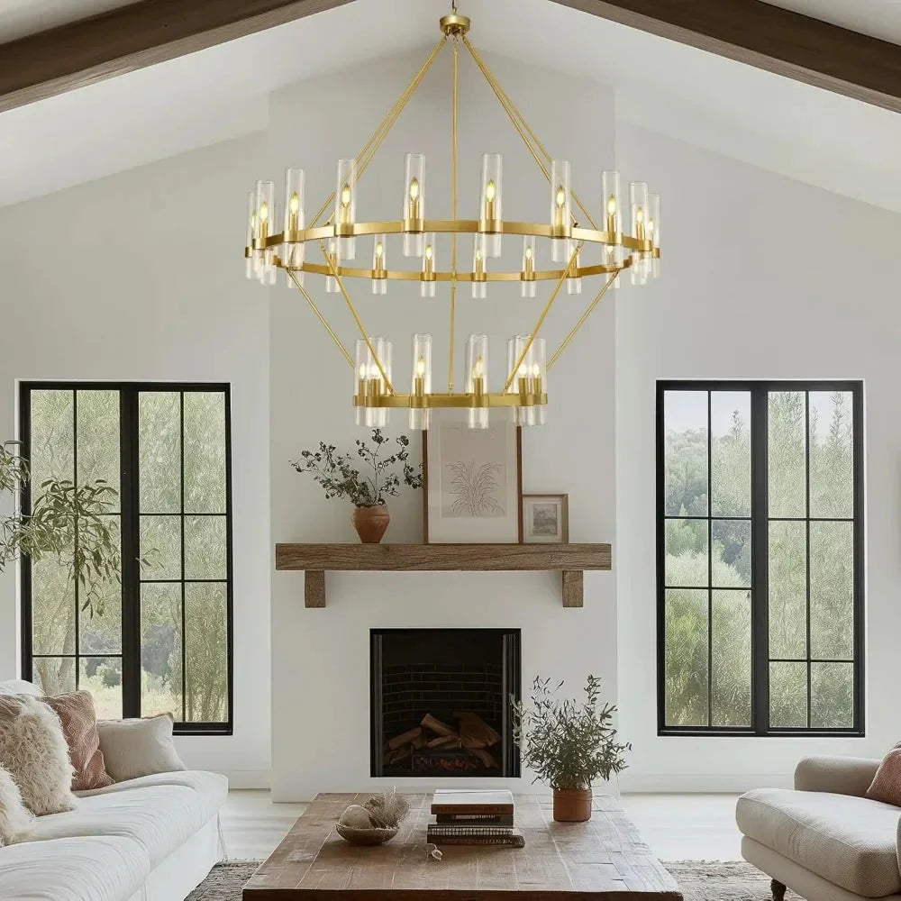 Binna Double Wagon Wheel Chandelier for high ceiling staircase and foyer lighting