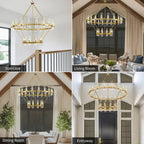 Binna Double Wagon Wheel Chandelier for high ceiling staircase and foyer lighting