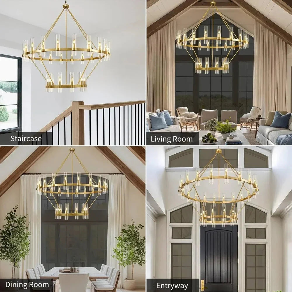 Binna Double Wagon Wheel Chandelier for high ceiling staircase and foyer lighting