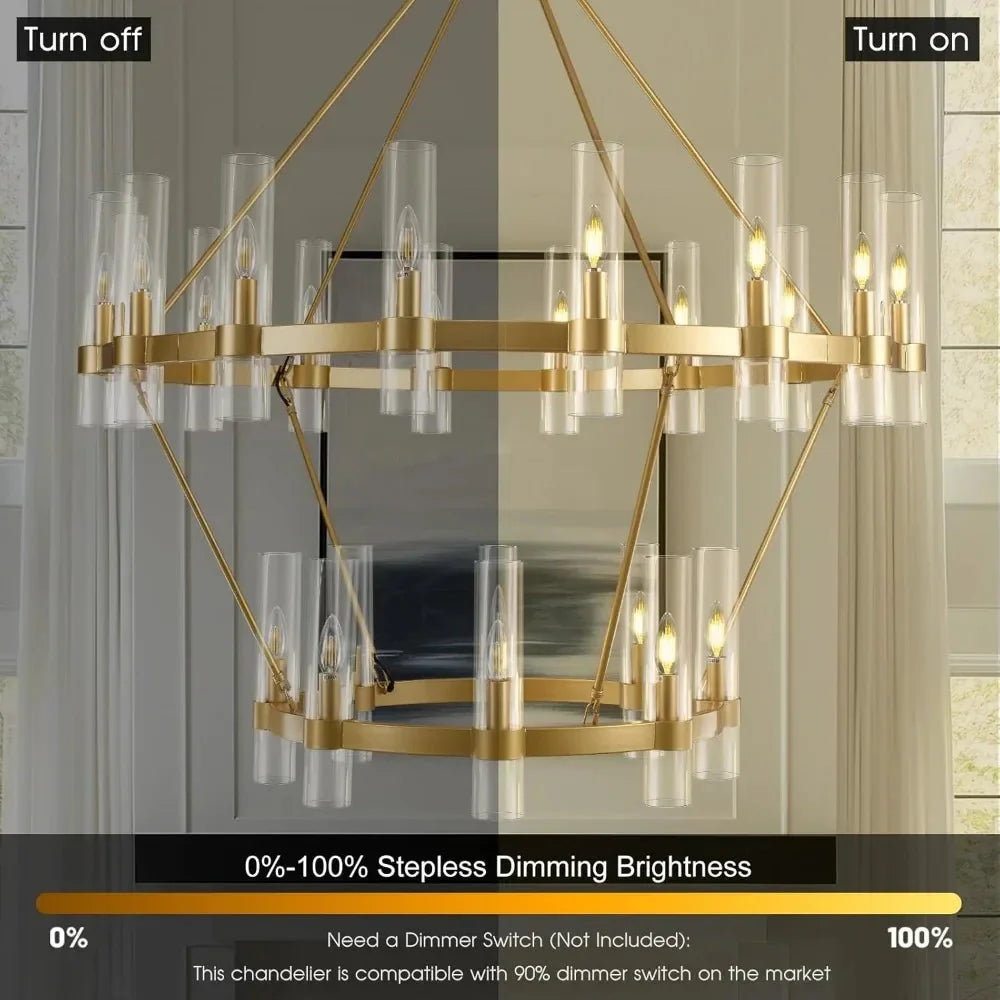 Binna Double Wagon Wheel Chandelier for high ceiling staircase and foyer lighting