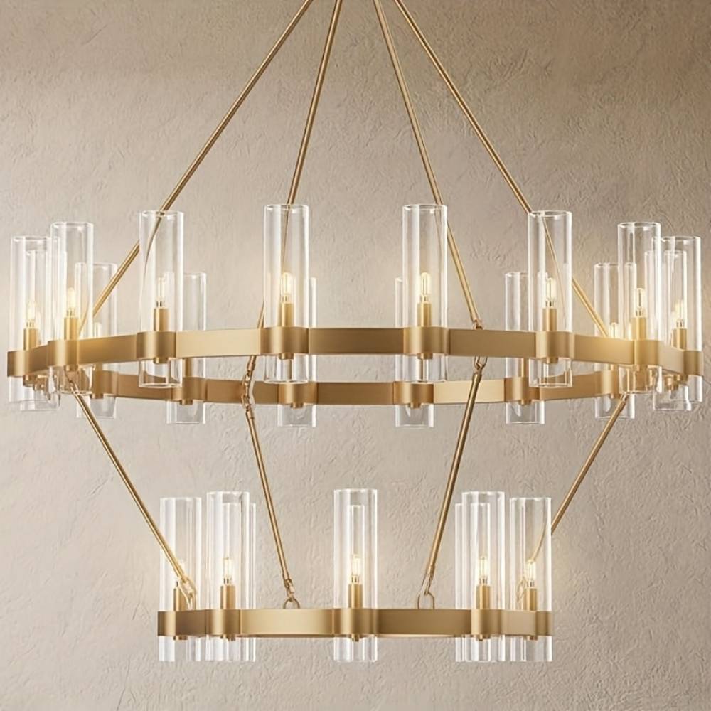 Binna Double Wagon Wheel Chandelier for high ceiling staircase and foyer lighting