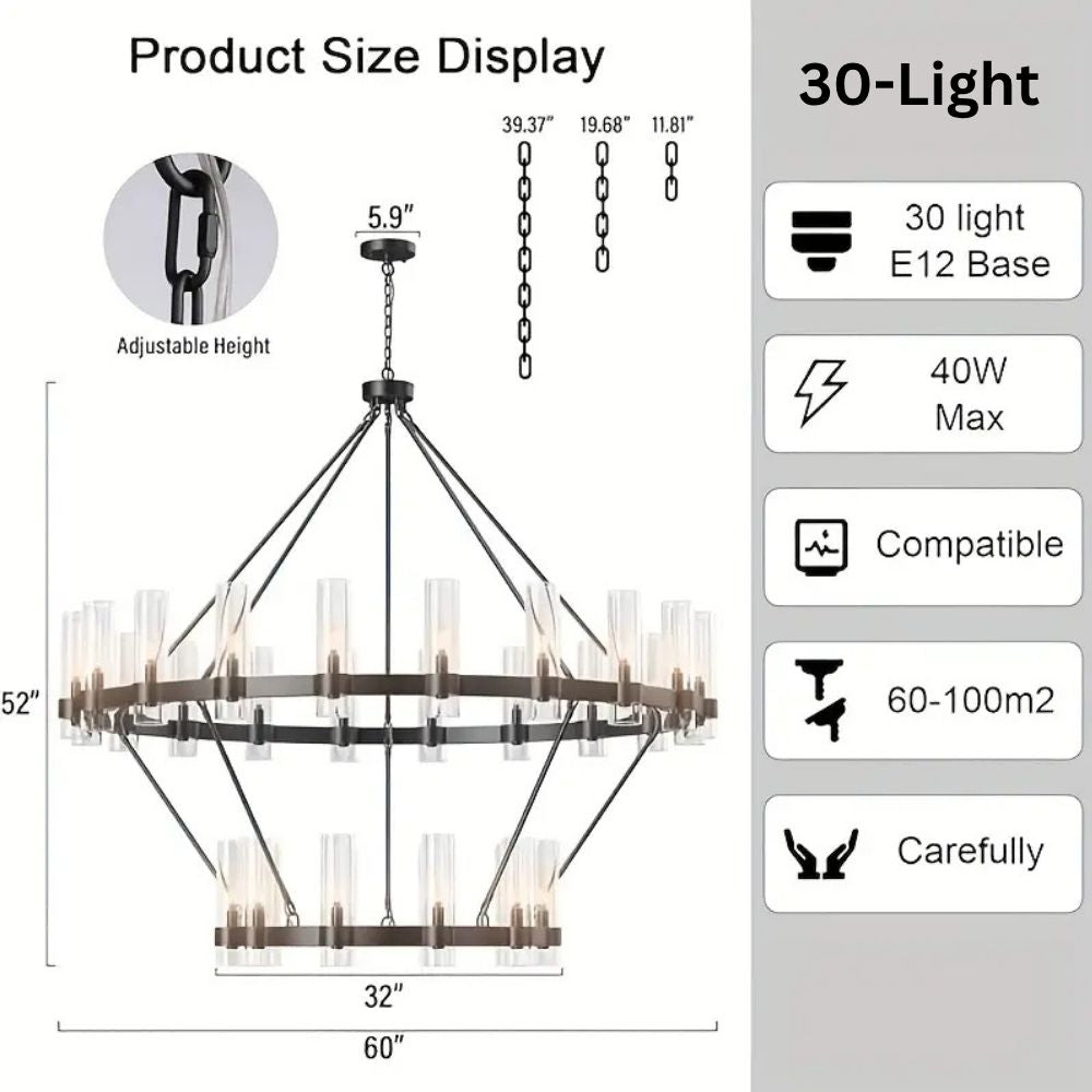 Binna Double Wagon Wheel Chandelier for high ceiling staircase and foyer lighting