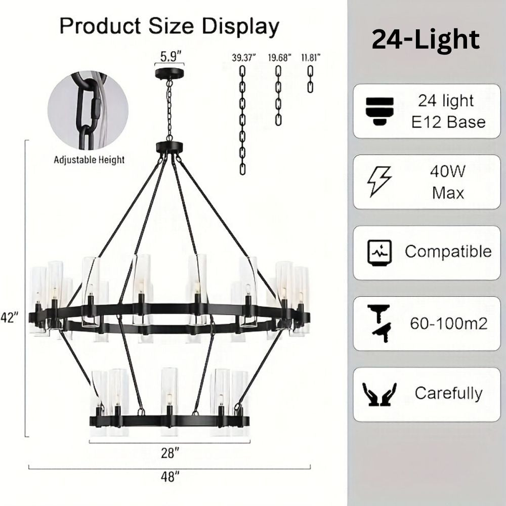 Binna Double Wagon Wheel Chandelier for high ceiling staircase and foyer lighting