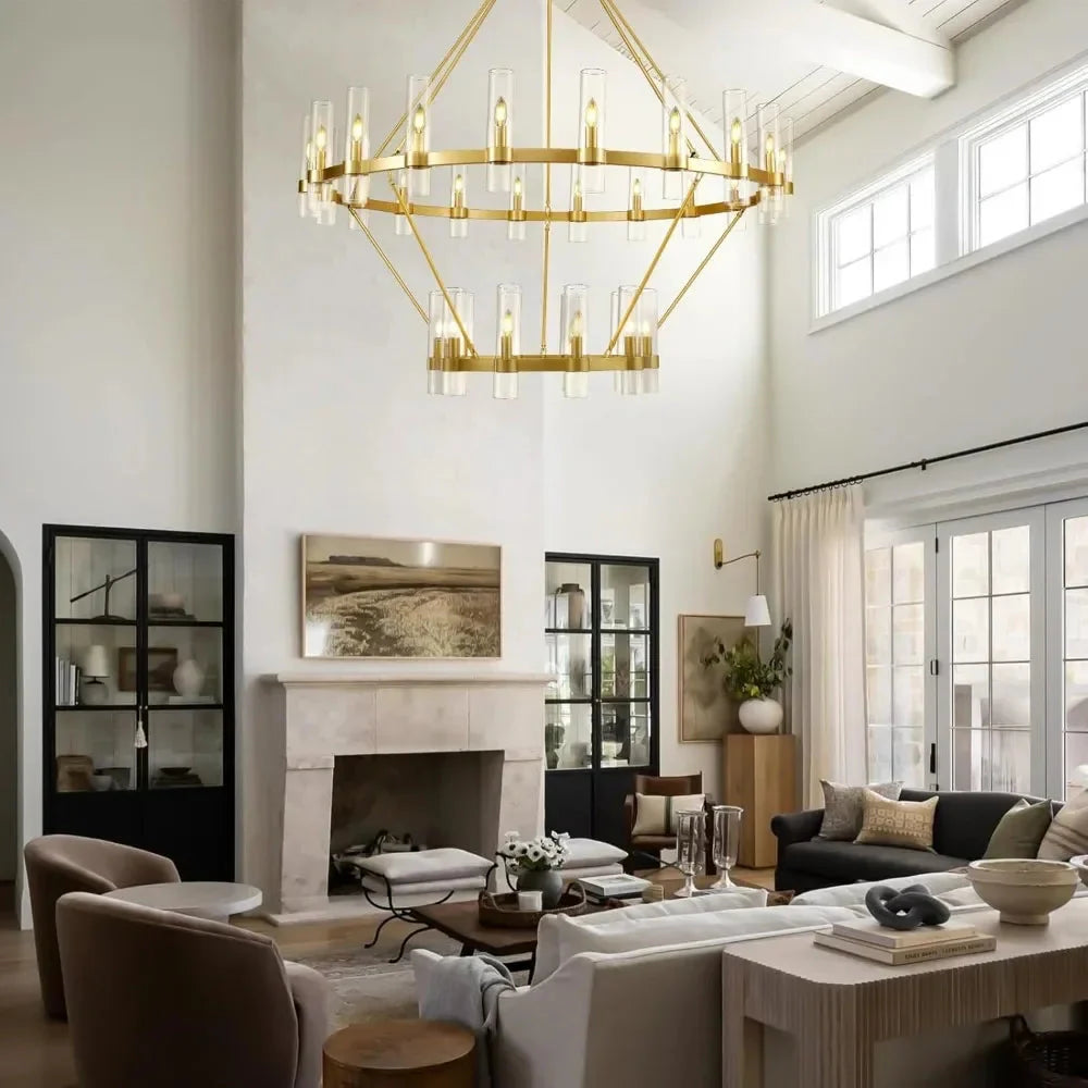 Binna Double Wagon Wheel Chandelier for high ceiling staircase and foyer lighting